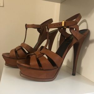 YSL Tribute Sandals in Brown